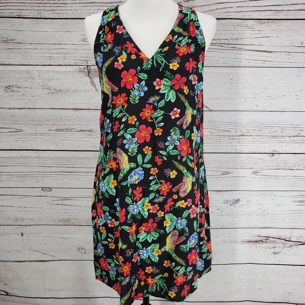 Old Navy Floral Bird Print V-Neck Keyhole Back Dress Size Small